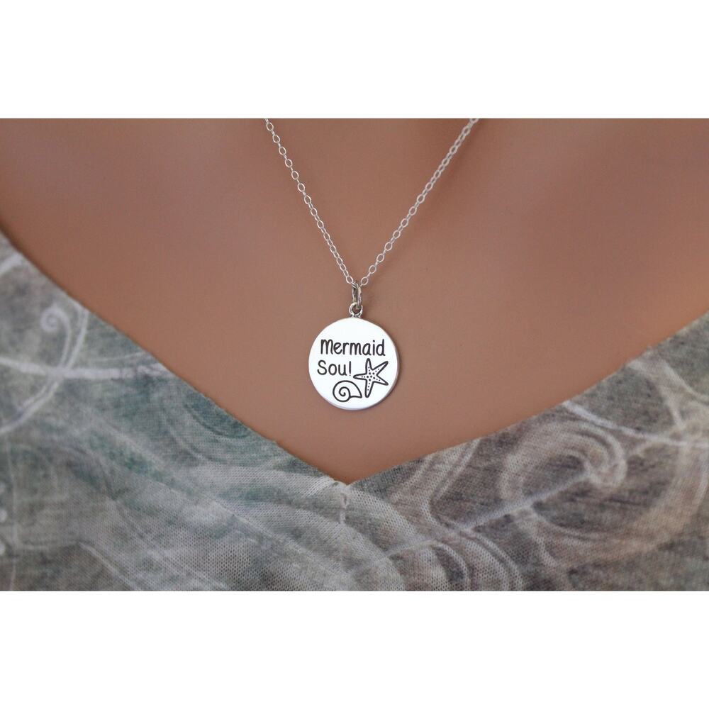 Sterling Silver Mermaid Soul Beach Charm Necklace, Sterling Silver Mermaid Charm